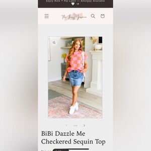 BiBi Dazzle me checkered too sequined Pink and Orange Checkered Sweater